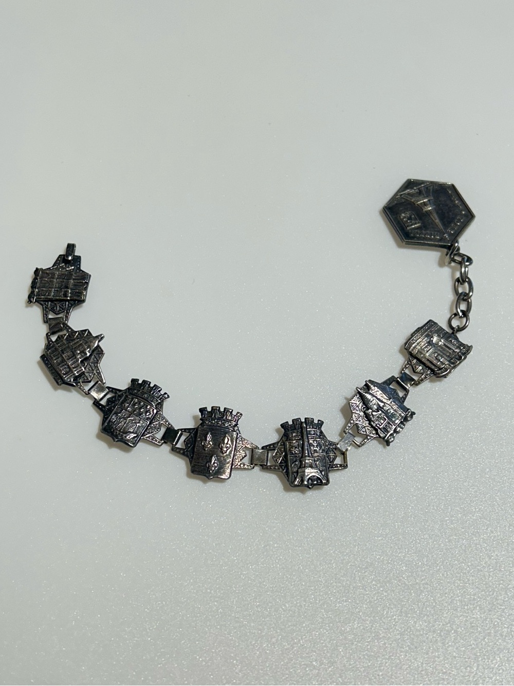 Mid Century Vintage Stamped Silver Plated French Filigrane Panel Bracelet